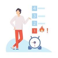 Man stands near the to-do list. illustration. vector