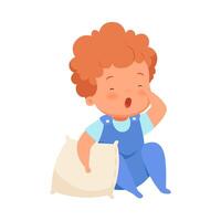 Boy with the pillow wants to sleep. illustration on a white background. vector