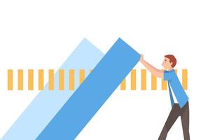 Young Man Organizing Rectangular Abstract Geometric Shapes Illustration vector