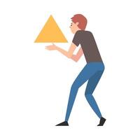 Young Man Organizing Abstract Triangular Geometric Shape Illustration vector