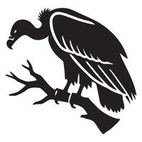 Silhouette of a Vulture Perched on a Branch vector