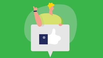 An illustration of a person interacting with a social media platform by hitting the like button vector