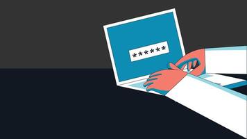 An illustration of hands entering a password on a login screen vector