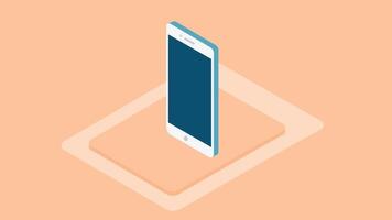 An isometric illustration of a mobile device, showcasing a smartphone or tablet with a 3D perspective vector