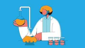 a chemist or scientist experimenting with chemical materials in a test tube. vector