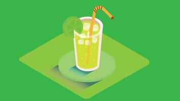 An isometric illustration of lemon juice, featuring a fresh lemon being squeezed into a glass vector