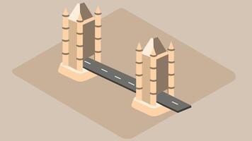 An isometric illustration of London Bridge, showcasing its architectural structure in a 3D perspective vector