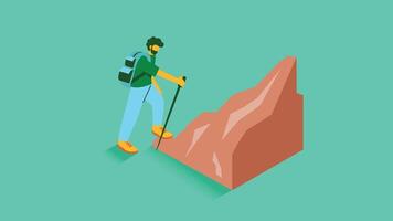 An illustration of a hiker climbing a mountain, showcasing determination and adventure vector