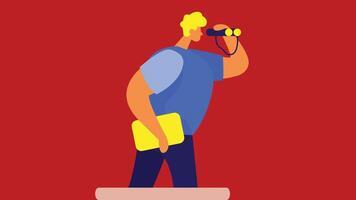 An illustration of an observer using binoculars to look at something in the distance vector