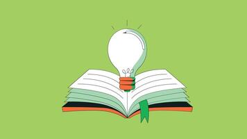 An illustration of a book with a glowing light bulb above it, symbolizing the fusion of knowledge and creativity vector