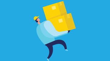 An illustration of a delivery person holding boxes, possibly standing in front of a delivery van or at a customer's door vector