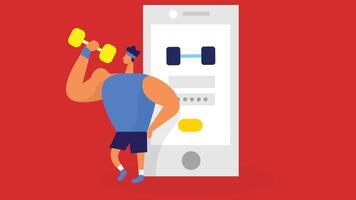 An illustration of a gym and sports online trainer app displayed on a mobile device or tablet vector