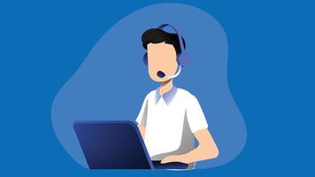 An illustration of a call center agent actively answering a call, wearing a professional headset with a microphone vector