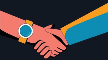 An illustration of two hands shaking in a firm handshake, symbolizing agreement, partnership, trust, and collaboration vector