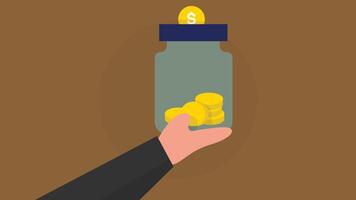 clear money jar filled with coins and bills, symbolizing saving and financial planning vector