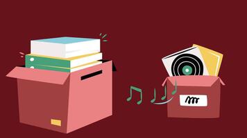 An illustration of several boxes, each filled with books. The boxes are open, revealing the stacked or neatly organized books inside vector