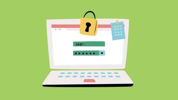 An illustration of a laptop device displaying a login screen, with fields of a username and password vector