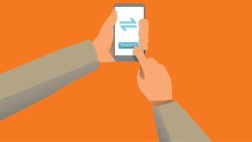 illustration of a hand holding a mobile device displaying a map on its screen vector