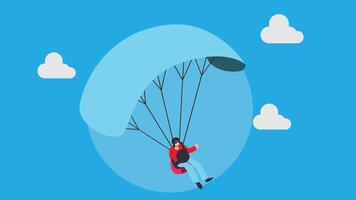 illustration of a man mid-air, joyfully descending with a deployed parachute vector