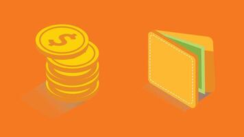 An illustration of a wallet open with money coins spilling out, alongside the wallet vector