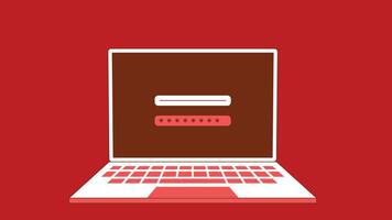An illustration of a laptop device displaying a login screen, with fields for entering a username and password vector