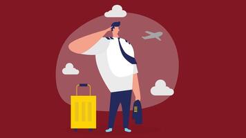 An illustration of a blogger traveling, capturing moments with a camera vector