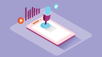 illustration of podcast microphone icons isolated isometric vector
