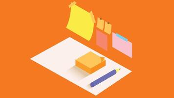 isometric illustration of sticky notes arranged on a wall, creating a dynamic, organized display vector