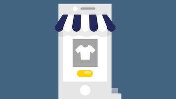 illustration of a mobile phone screen displaying a shopping cart flat design vector