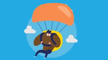 a man mid-air, joyfully descending with a fully deployed parachute vector
