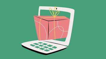 illustration of a present emerging from a laptop screen vector