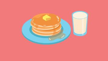 isometric illustration of a delicious breakfast featuring a stack of golden-brown pancakes drizzled with syrup and topped with a small pat of butter vector