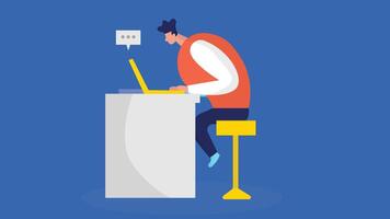 illustration of a freelancer working on a laptop, seated at a desk in a comfortable, modern workspace vector