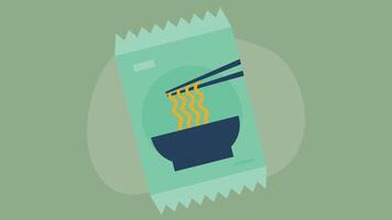 A simple, clean illustration of a pack of noodles, wrapped in colorful packaging with vibrant designs vector
