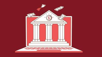 an online banking concept, featuring a digital interface with a bank building icon vector