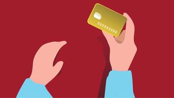 An illustration of a hand holding a credit card, with a clear view of the card's details vector