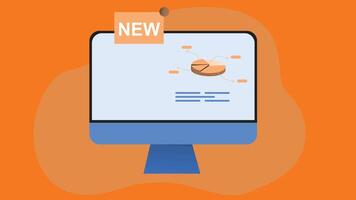 A flat design illustration of a computer screen displaying a bold NEW label on the screen vector