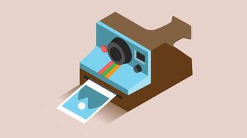 A vintage-style instant camera with a picture emerging from the front vector