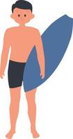 Man Summer Beach with Surfboard. vector