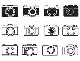 Camera Icons silhouette white background vector