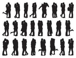 Couple hugging silhouette white background vector