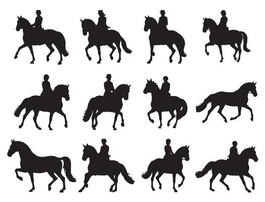 Horse dressage silhouette white background