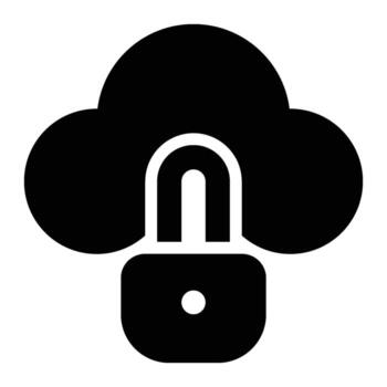 privado nube, nube seguridad glifo sólido icono vector
