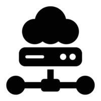 Cloud Hosting, Cloud Server Glyph Solid Icon vector