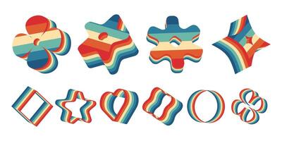 Abstract 3D shapes in retro style. Abstract striped icons with 3D effect are great icons for graphic design, posters, logos, backgrounds, web design and creative projects. illustration set vector