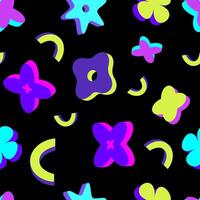 Modern Neon 3D Shapes Seamless Texture.Seamless abstract pattern with 3D geometric shapes on a black background fabric prints, wallpapers, packaging,branding,modern digital designs. illustration vector