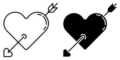 Linear icon. Arrow pierced heart. Valentines day sivol, heart pierced by an arrow. Simple black and white isolated on white background vector