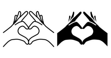 Linear icon. Human hands join fingers in shape of heart. Gesture of friendliness and love. Simple black and white isolated on white background image vector