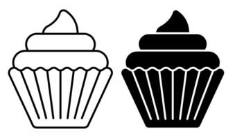 Linear icon. Dessert basket with cream. Sweet muffin with whipped cream. Simple black and white isolated on white background image vector