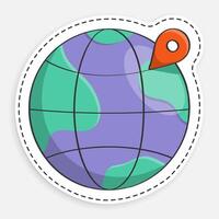cartoon icon of doodle globe with checkpoint mark. Navigation on map using GPS system. isolated on white background image vector